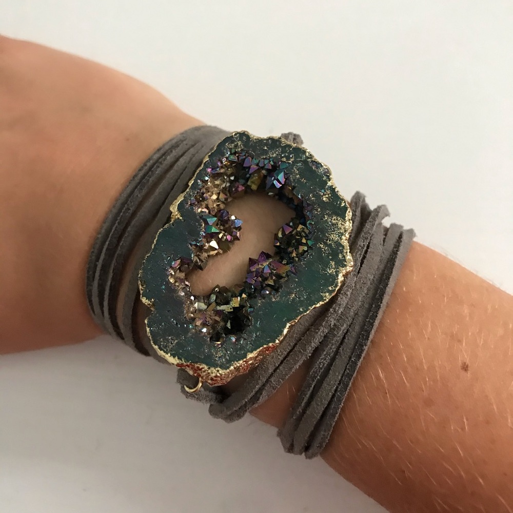 Grey Geode Wrap Bracelet